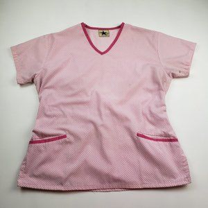 Blackstar Pink Polka Dot Tie Waist Scrub Top Size Medium